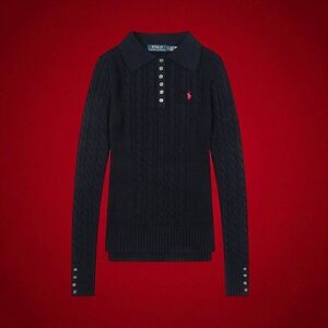 Ralph Lauren Women's Navy Cable Knit V-Neck Sweater